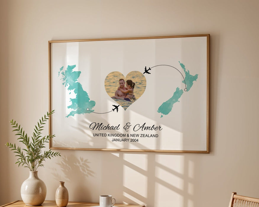 Personalised two location Print 2.0 - Heart Photo