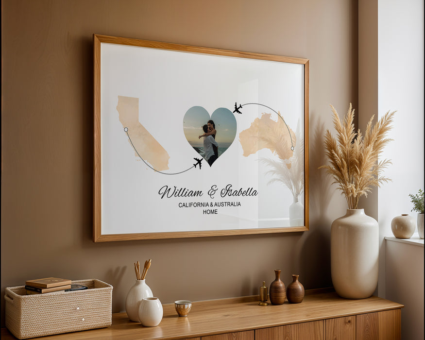 Personalised two location Print 2.0 - Heart Photo