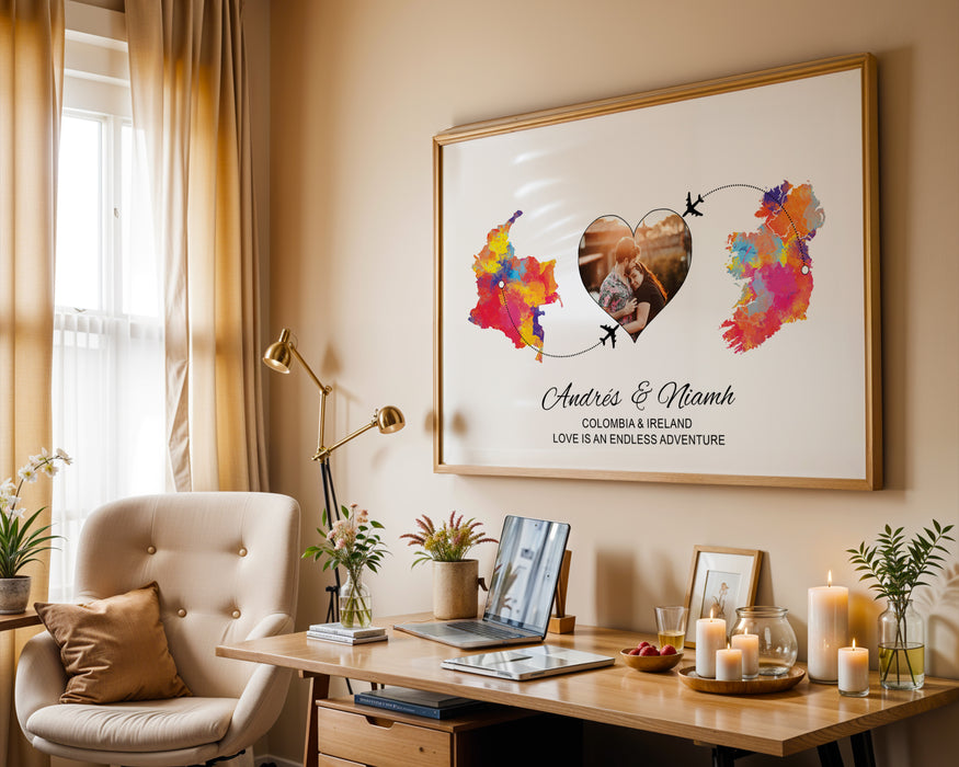 Personalised two location Print 2.0 - Heart Photo