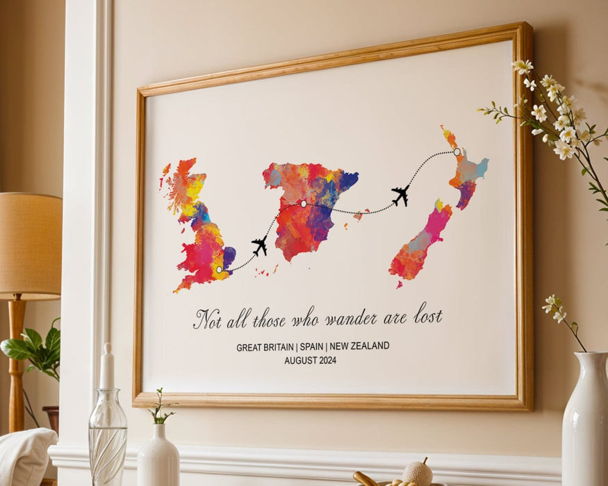 Personalised Three Location Print 2.0 - Custom Plane Line