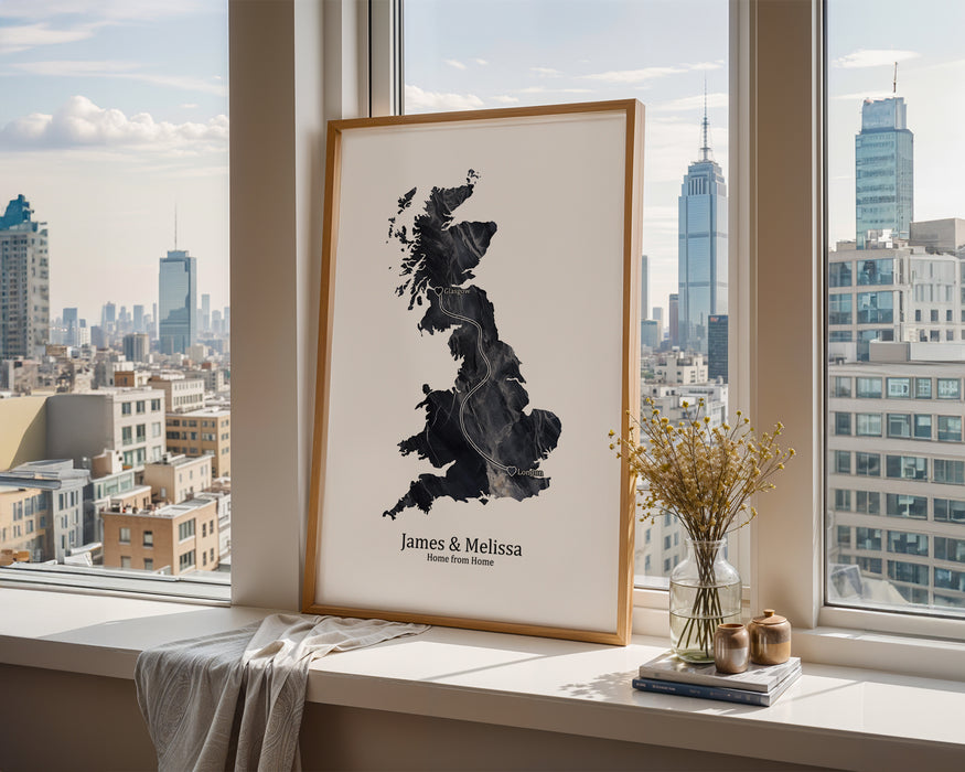 Personalised Dark Marble Effect Portrait Location Print - Custom Line