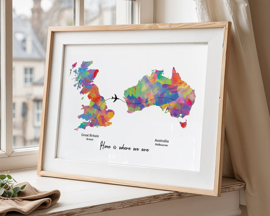 Personalised two location Print 2.0 - Custom Plane Line