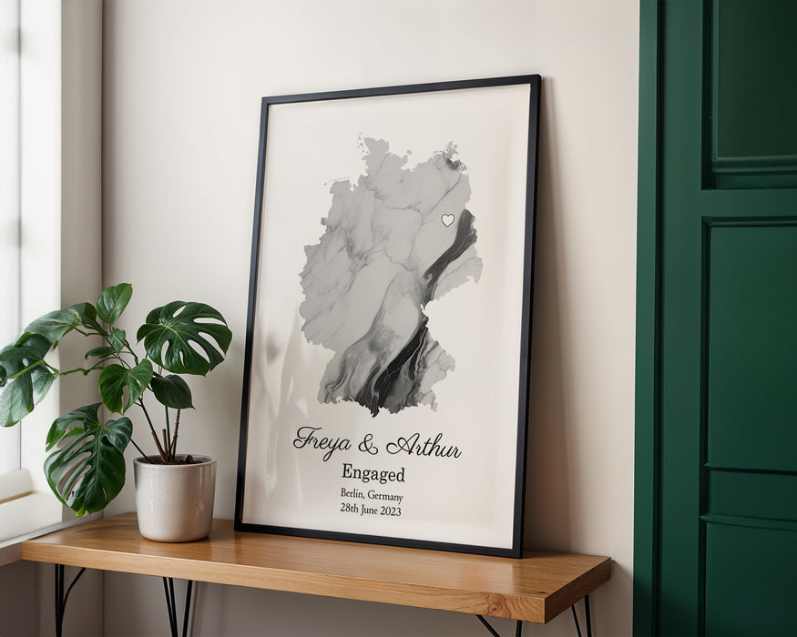 Personalised Engagement Light Marble Effect Portrait Location Print