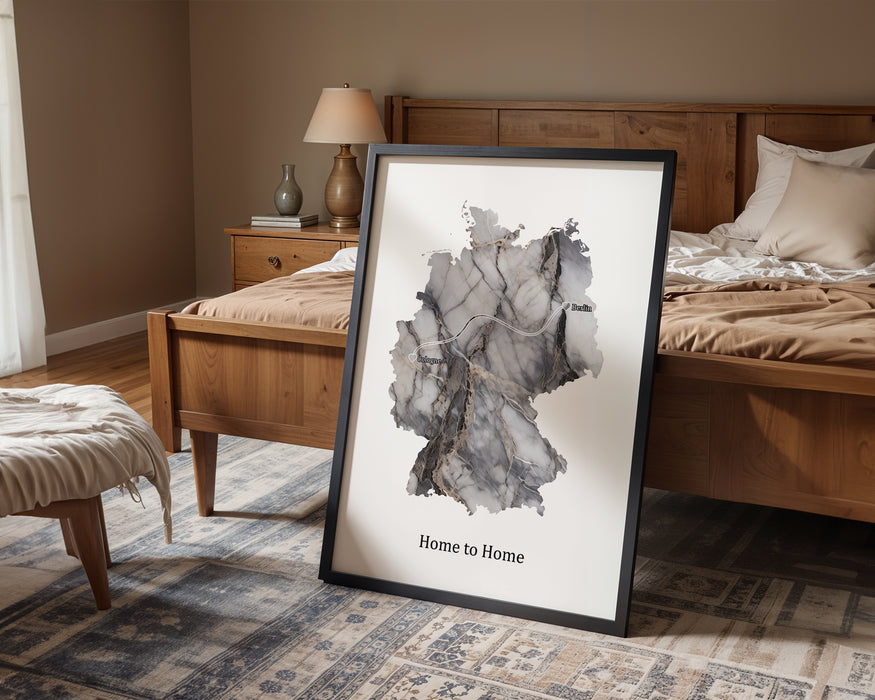 Personalised Dark Marble Effect Portrait Location Print - Custom Line