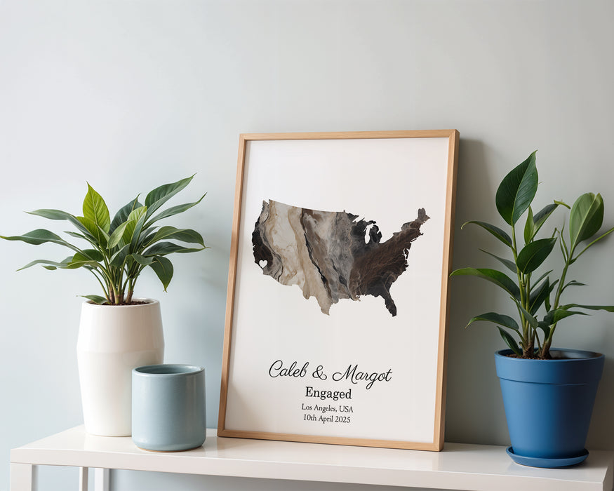 Personalised Engagement Dark Marble Effect Portrait Location Print