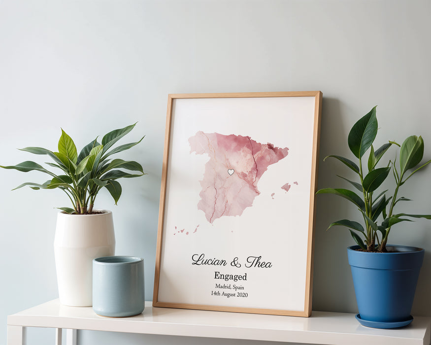 Personalised Engagement Light Marble Effect Portrait Location Print