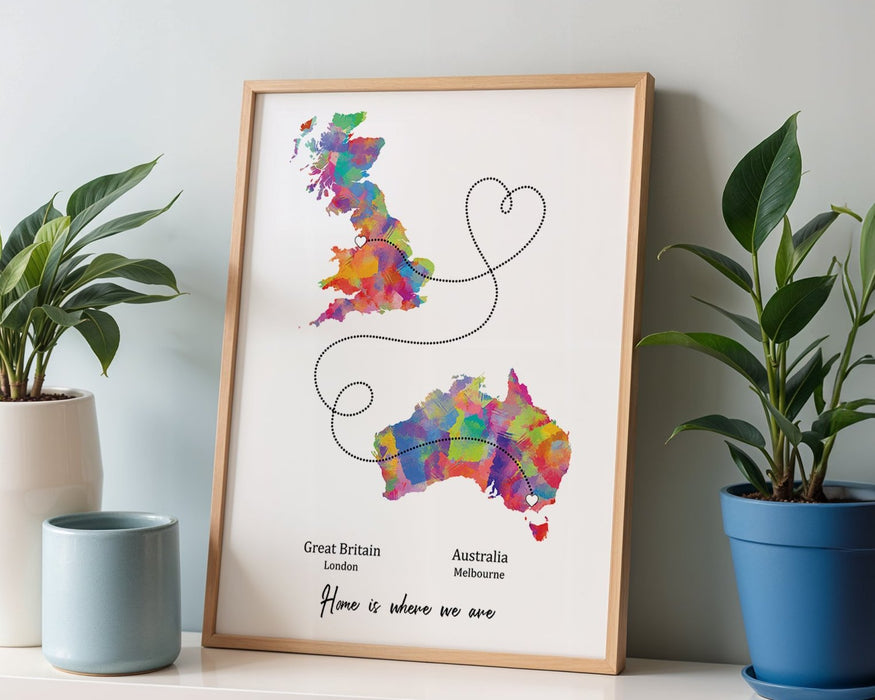 Personalised Two Location Portrait Print 2.0 - Custom Line