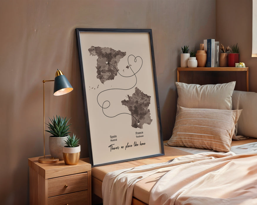 Personalised Two Location Portrait Print 2.0 - Custom Line