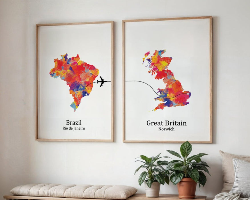 Personalised two location Prints 2.0 - Custom Plane Line