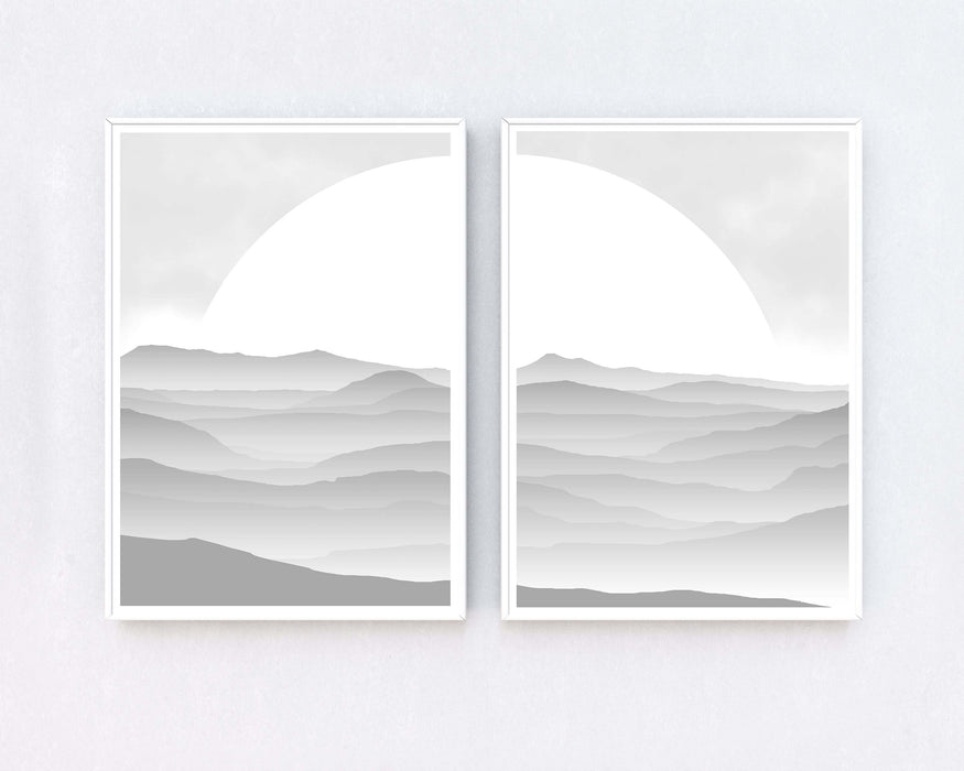 Abstract Greyscale Misty Sunrise - Set of 2