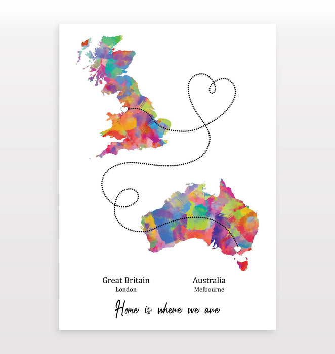 Personalised Two Location Portrait Print 2.0 - Custom Line