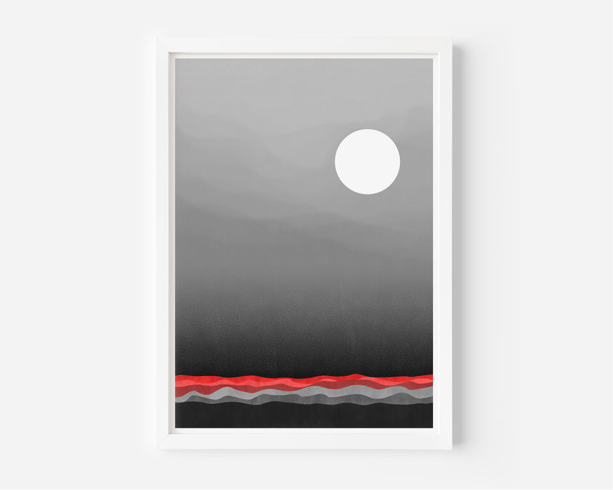 Abstract Red and Grey Lunar Landscape - Set of 3