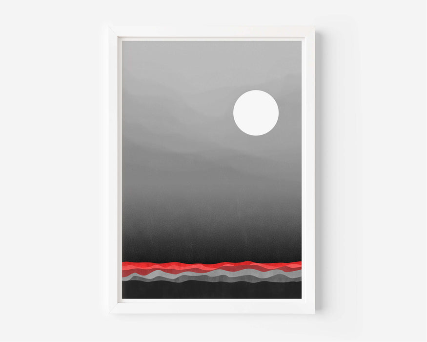 Abstract Red and Grey Lunar Landscape - Set of 3