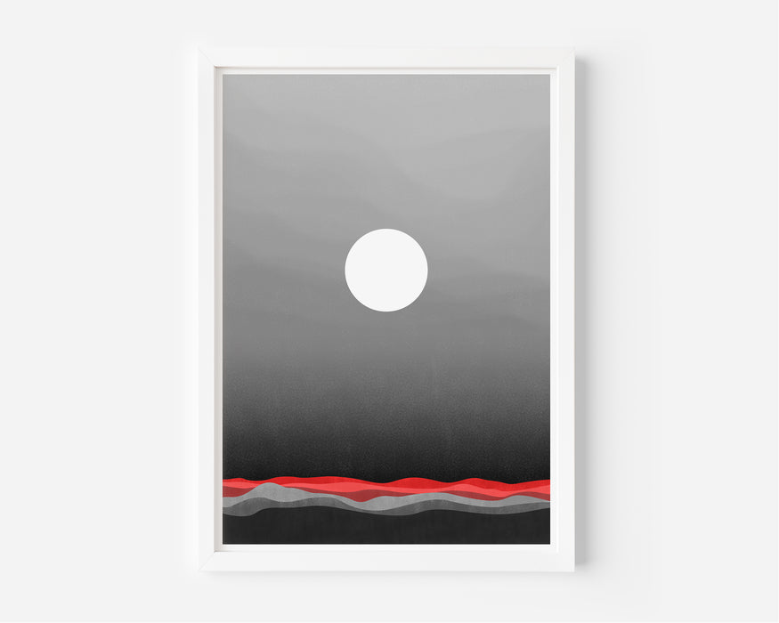 Abstract Red and Grey Lunar Landscape - Set of 3