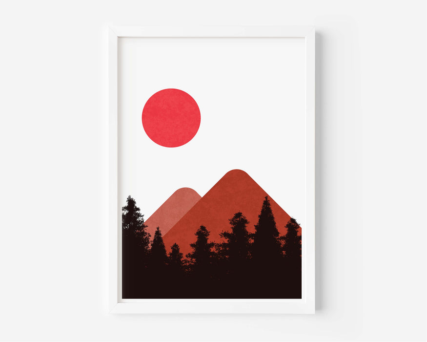 Abstract Red Mountain Scene