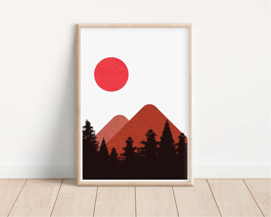 Abstract Red Mountain Scene