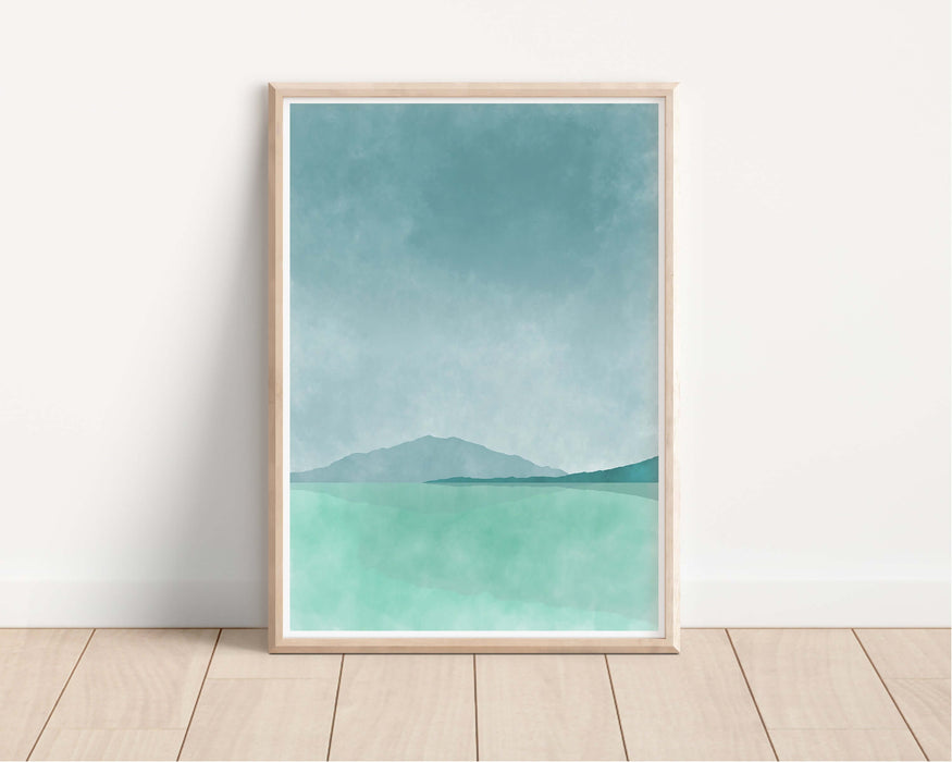 Abstract Teal Hills and Lake