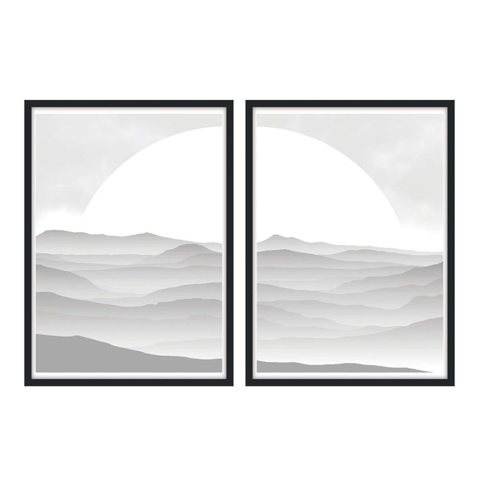 Abstract Greyscale Misty Sunrise - Set of 2