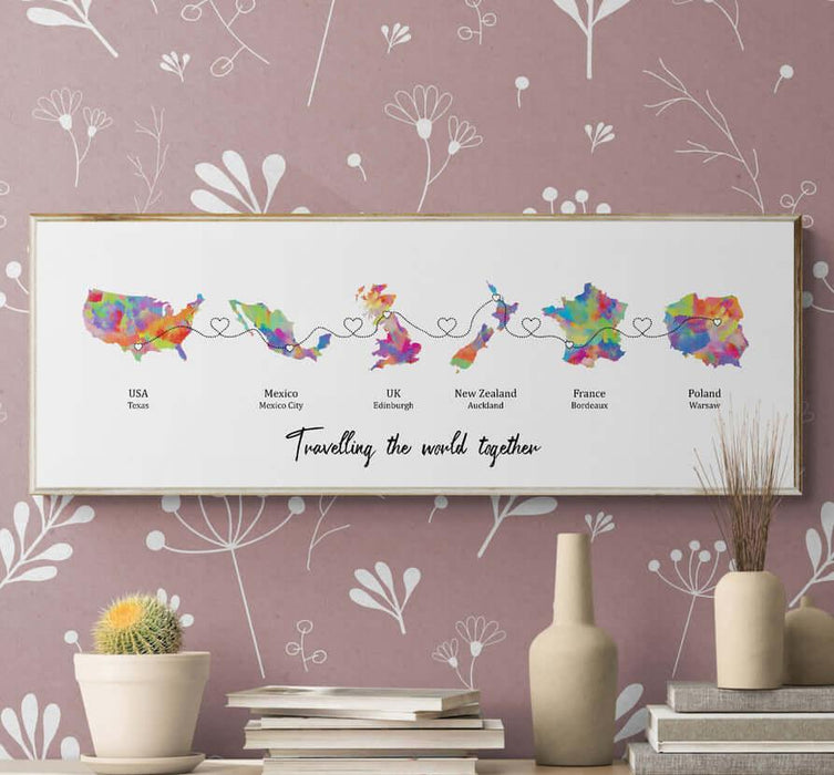 Personalised Panoramic Heart Location Print - (594mm x 210mm -23.38 x 8.26 inches)