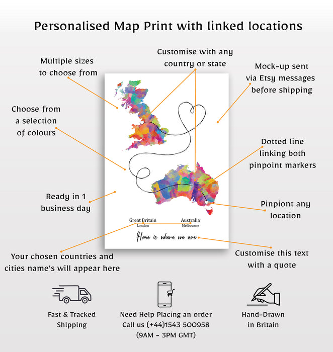 Personalised Two Location Portrait Print 2.0 - Custom Line