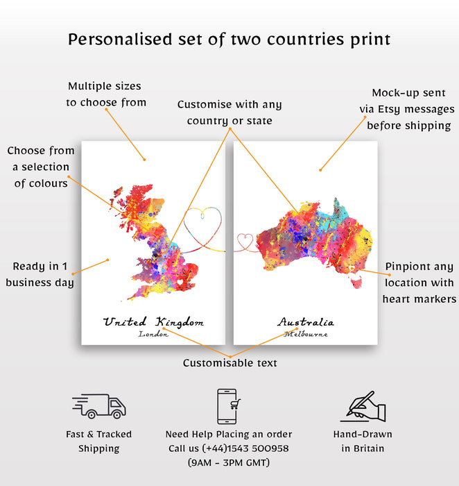 Impresiones personalizadas de dos ubicaciones