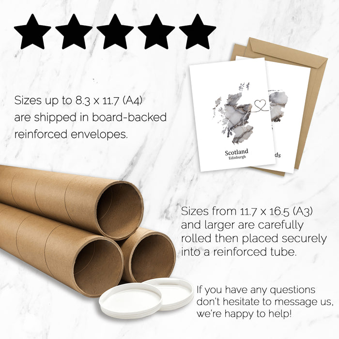 Personalised Two Linked Locations Dark Marble Effect Prints - Custom Line
