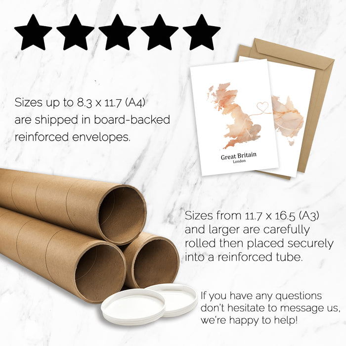 Personalised Two Linked Locations Light Marble Effect Prints - Custom Line