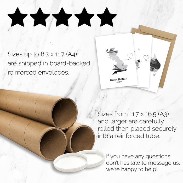 Personalised Three Linked Locations Light Marble Effect Prints - Custom Line