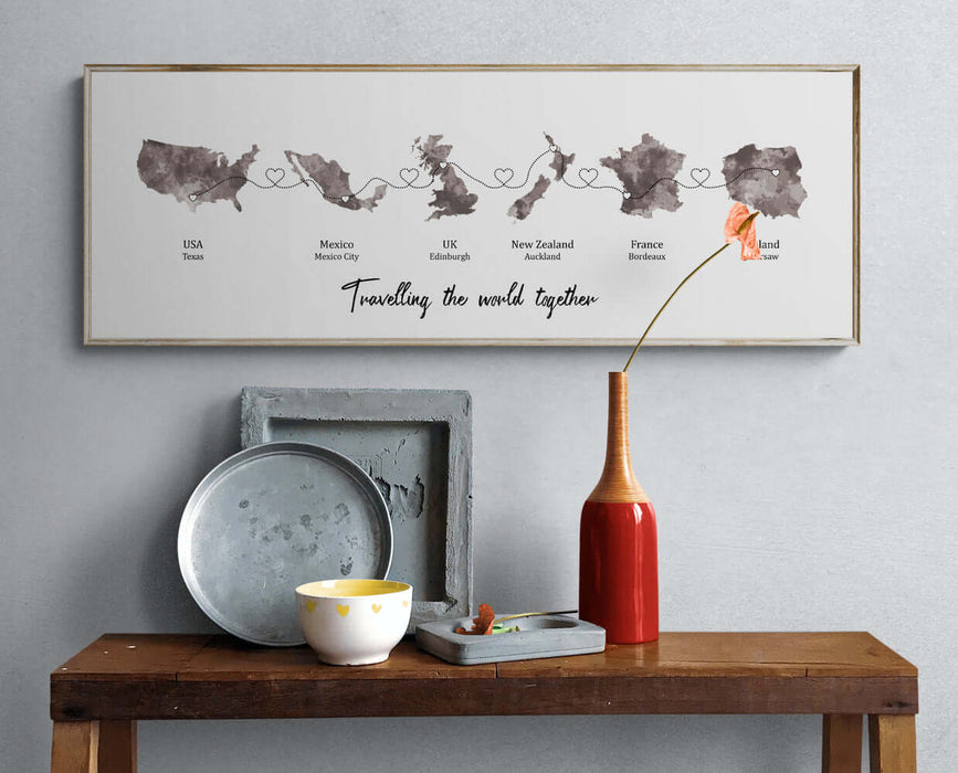 Personalised Panoramic Heart Location Print - (594mm x 210mm -23.38 x 8.26 inches)