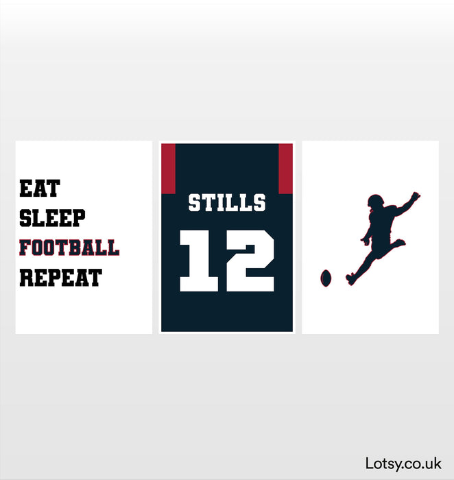 American Football - Customisable Print - Set of 3