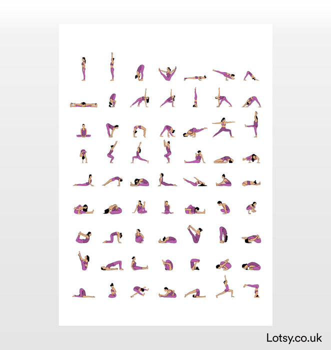 Posturas múltiples de yoga - Impresión de yoga