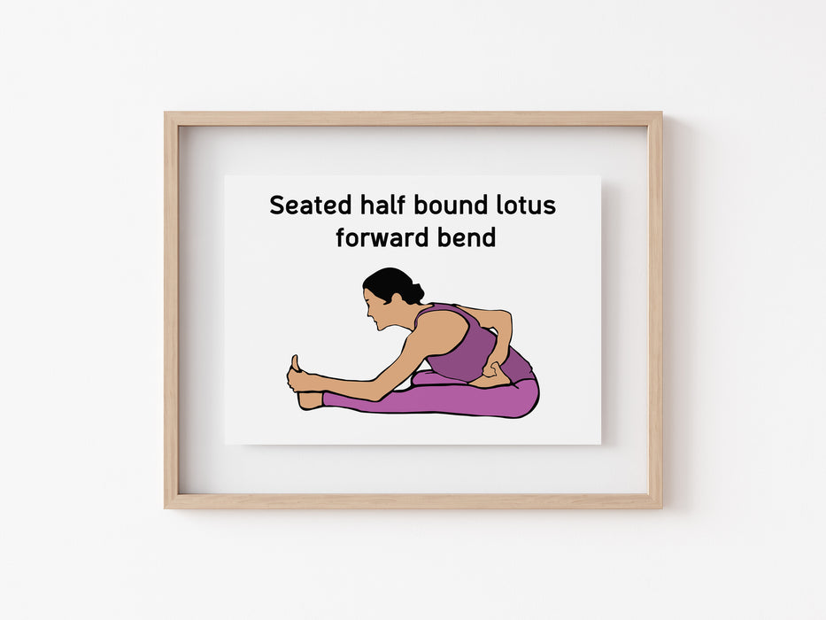 Seated Half Bound Lotus Forward Bend - Yoga Print