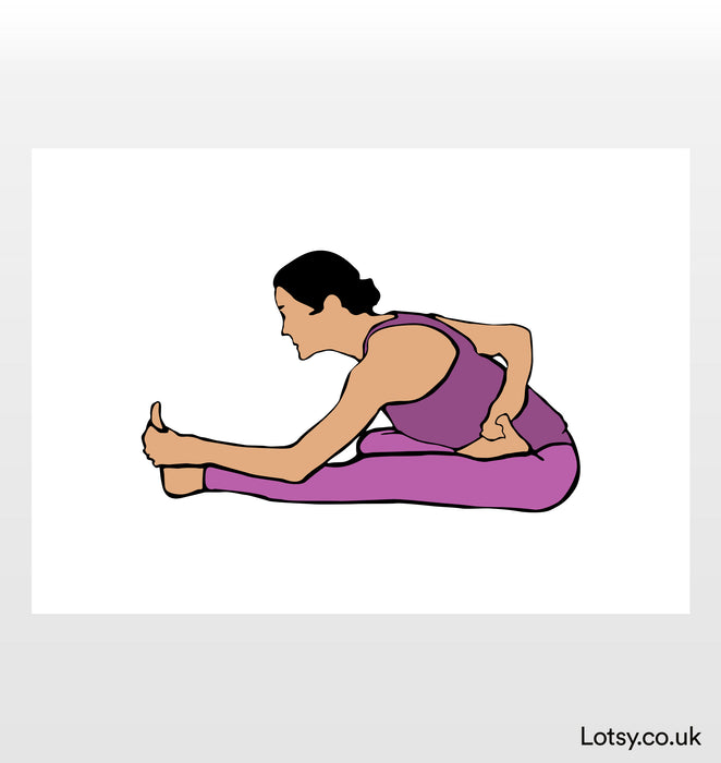 Curva hacia adelante de loto medio atado sentado - Impresión de yoga