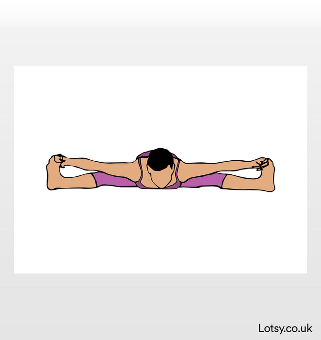 Curva hacia adelante con las piernas anchas sentadas - Impresión de yoga