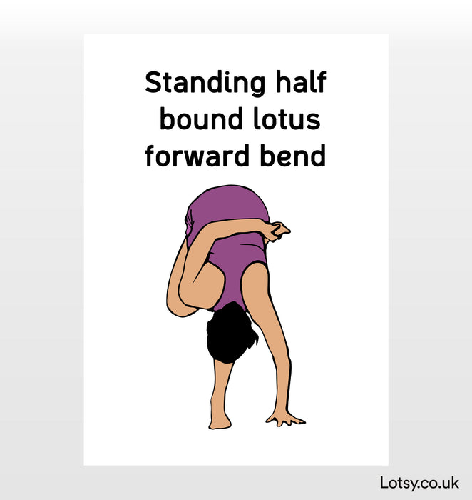 Curva hacia adelante de loto medio atado de pie - Impresión de yoga
