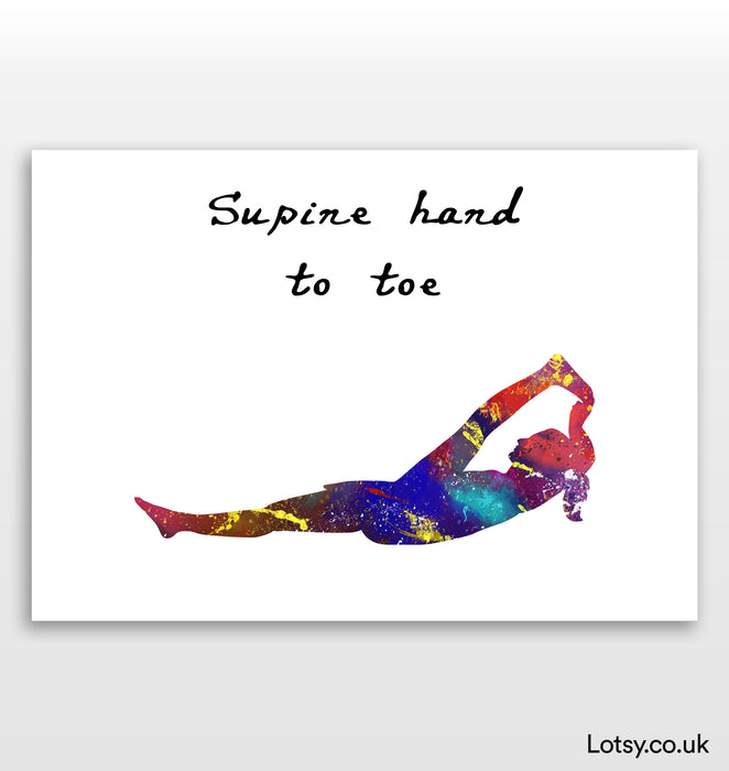 Postura supina de la mano a los pies - Impresión de yoga