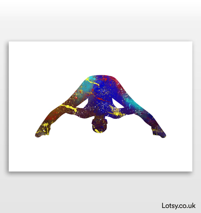 Postura IV con curvatura hacia adelante y piernas anchas - Impresión de yoga