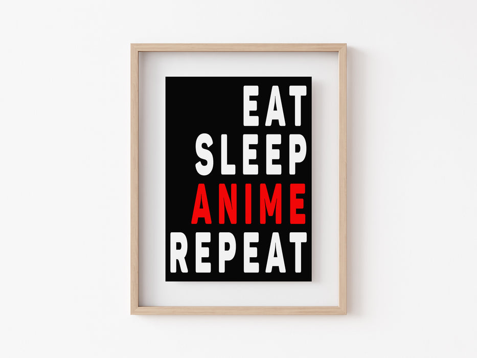 Eat Sleep Anime Repeat Print - Black