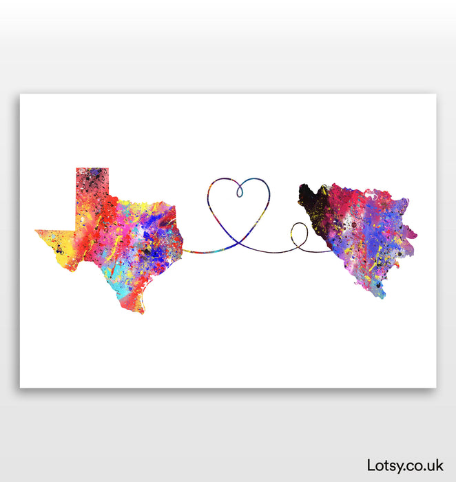 Texas to Bosnia and Herzegovina Print